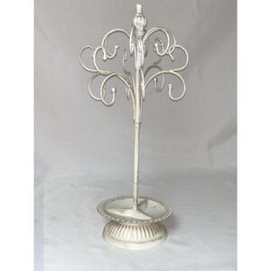 White Metal Jewelry Tree Holder With Accent & Swirl Design